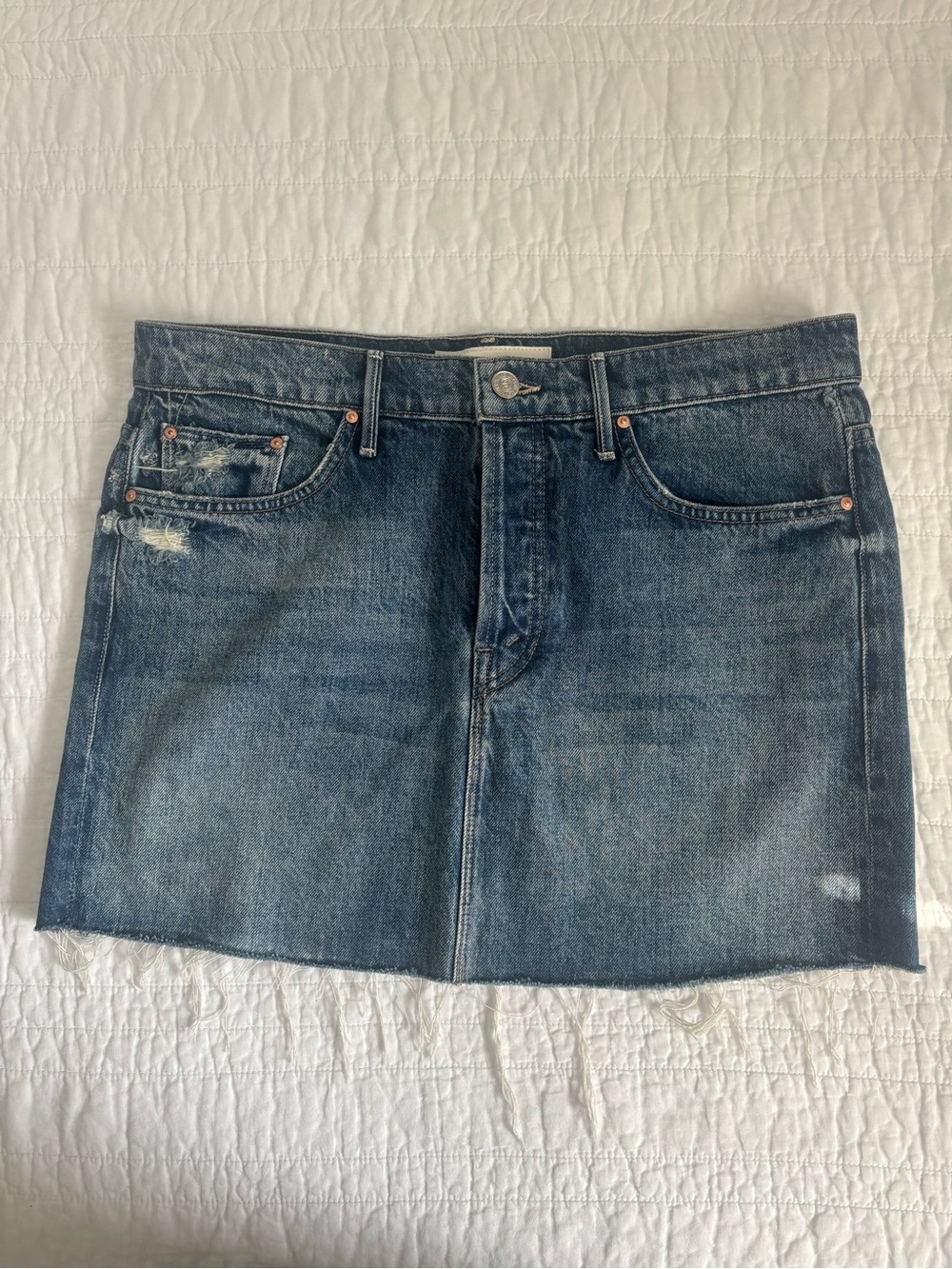 MOTHER Denim Mini Skirt in Washed Blue